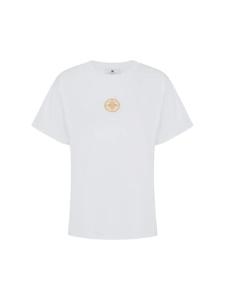 Elisabetta Franchi T-shirt donna in jersey con logo metallico panna MA00866 270 ELISABETTA FRANCHI 