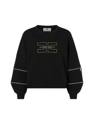 Elisabetta Franchi felpa donna con zip e logo nero MD05P66 110 ELISABETTA FRANCHI 