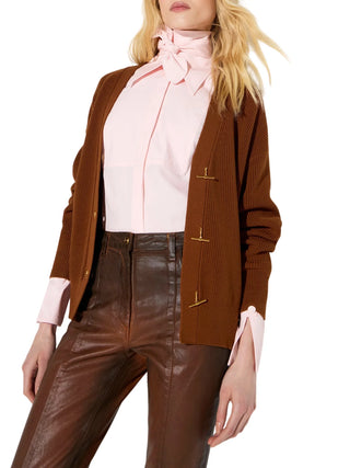 Elisabetta Franchi cardigan over donna con bottoni gioiello marrone MK01S66 FK3 ELISABETTA FRANCHI 