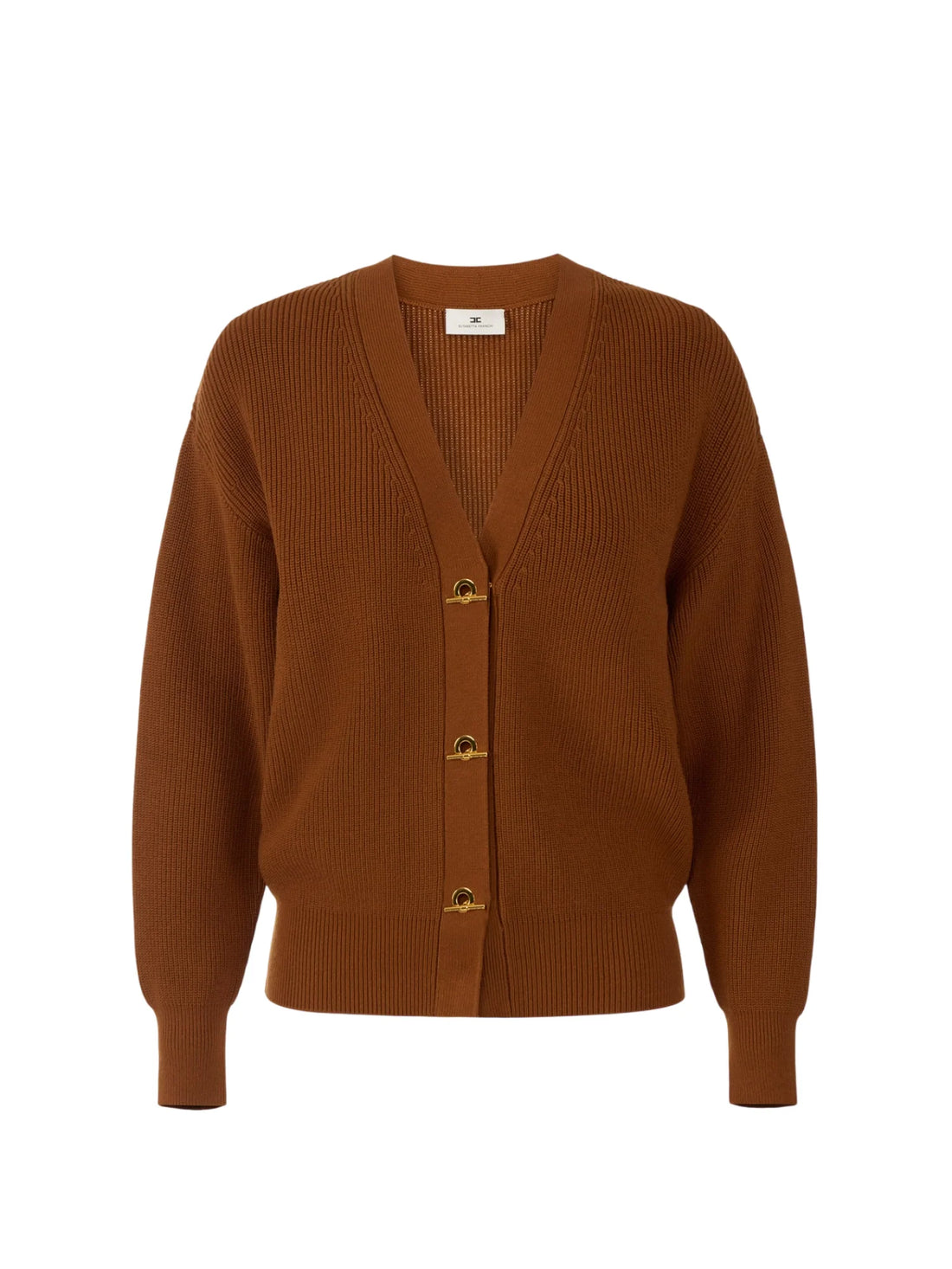 Elisabetta Franchi cardigan over donna con bottoni gioiello marrone