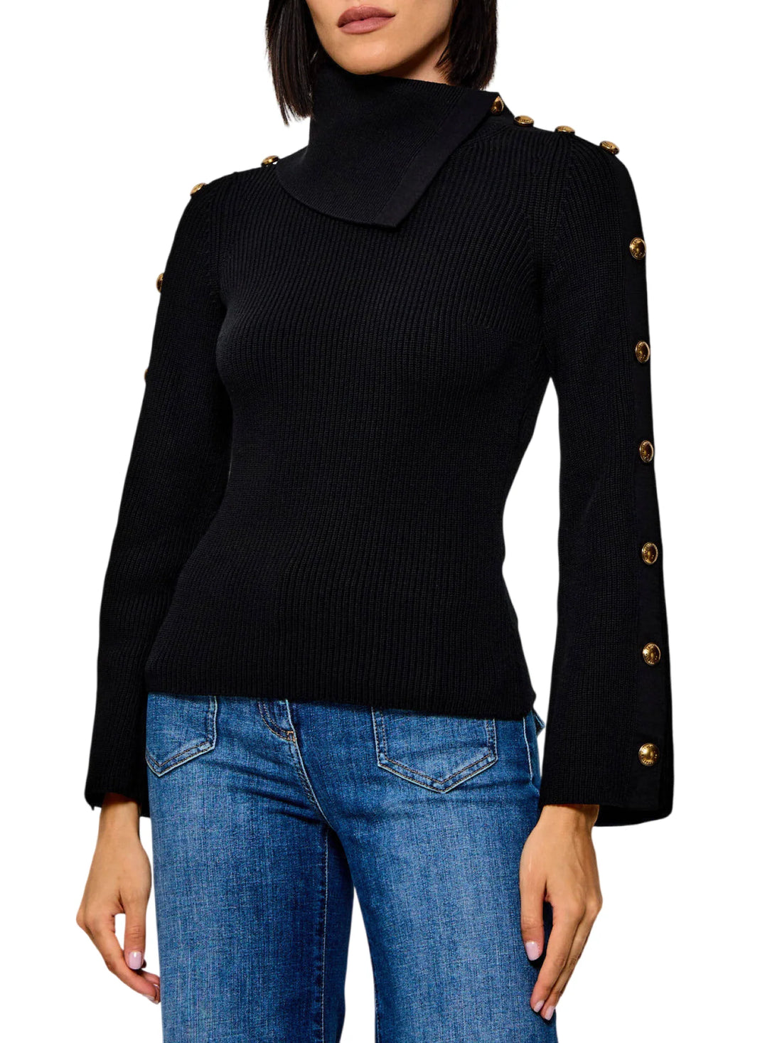 Elisabetta Franchi maglia dolcevita donna con bottoni gioiello nero