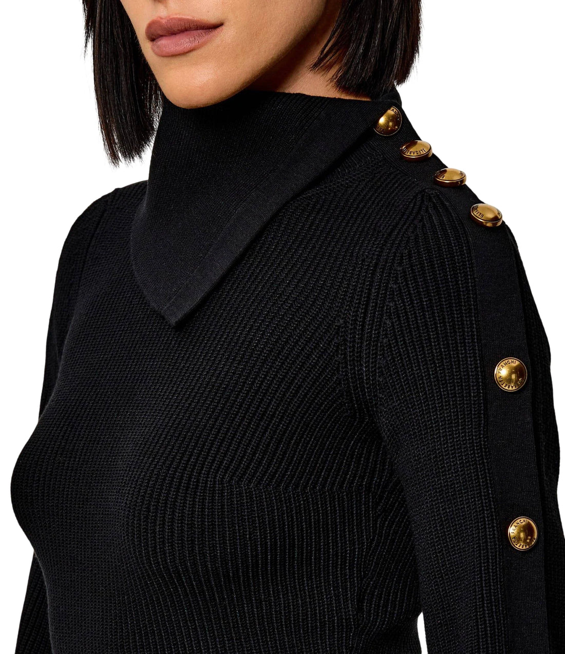 Elisabetta Franchi maglia dolcevita donna con bottoni gioiello nero