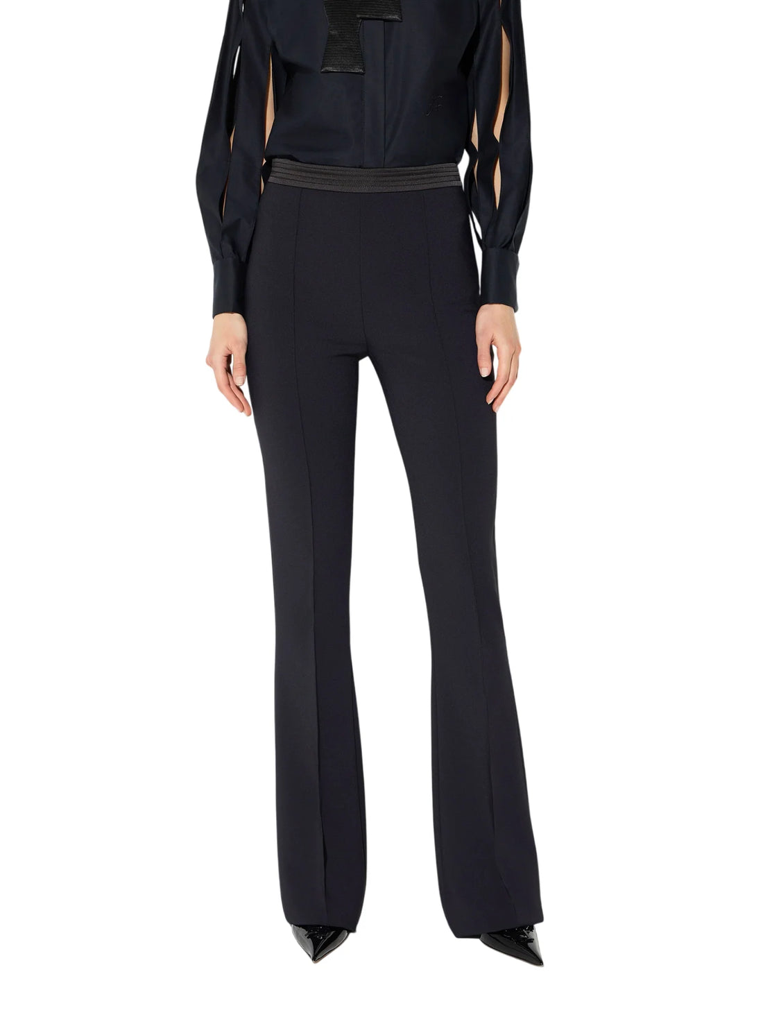 Elisabetta Franchi pantaloni a zampa con banda satin nero