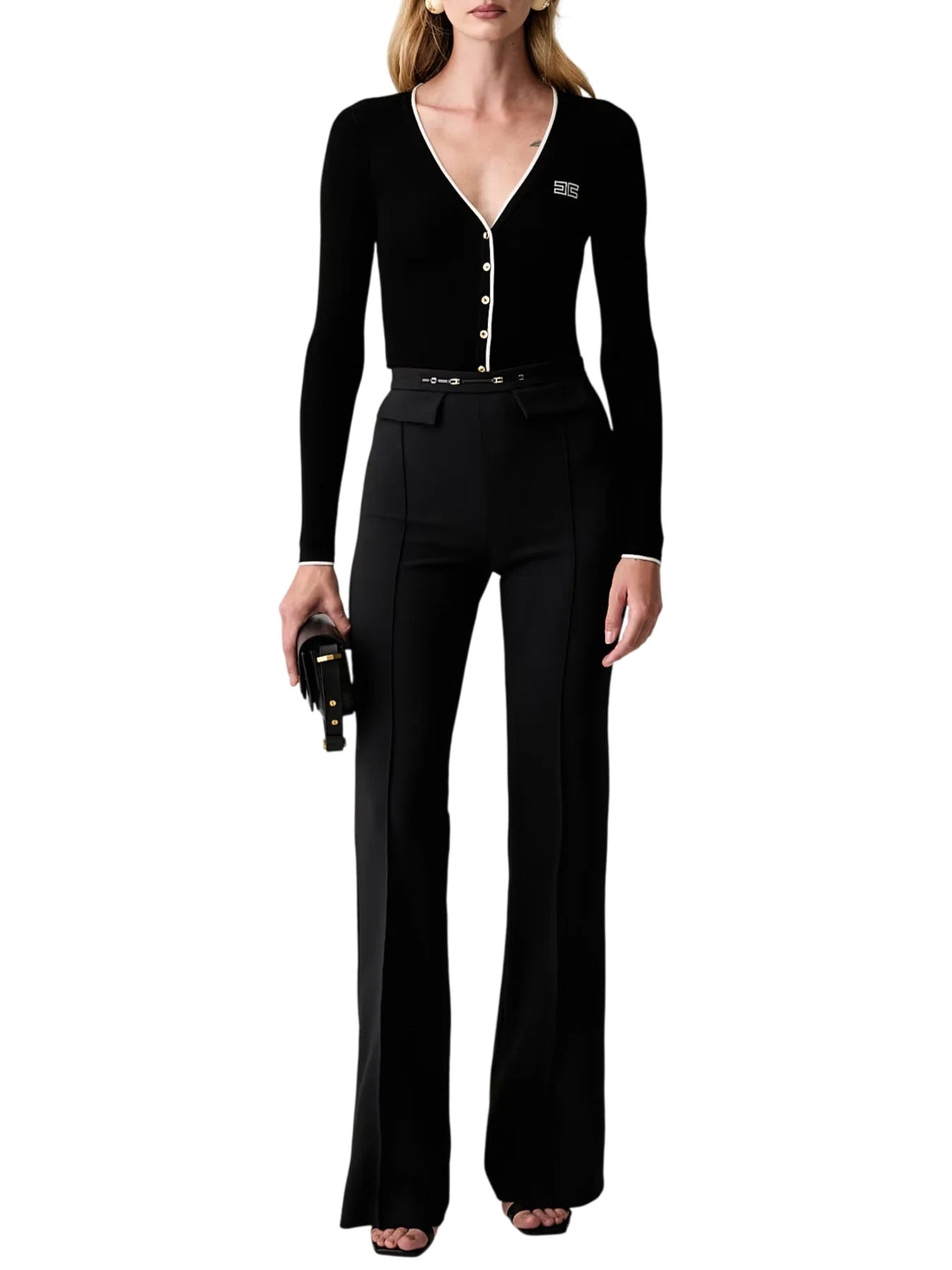 Elisabetta Franchi pantaloni a zampa in tessuto crepe nero