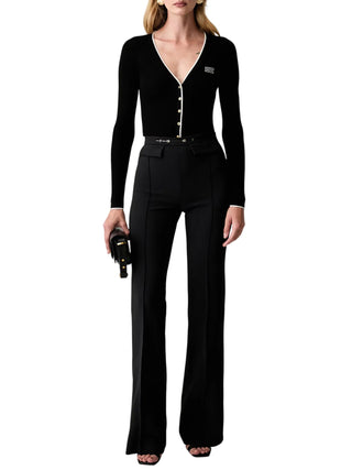 Elisabetta Franchi pantaloni a zampa in tessuto crepe nero PA19666 110 ELISABETTA FRANCHI 
