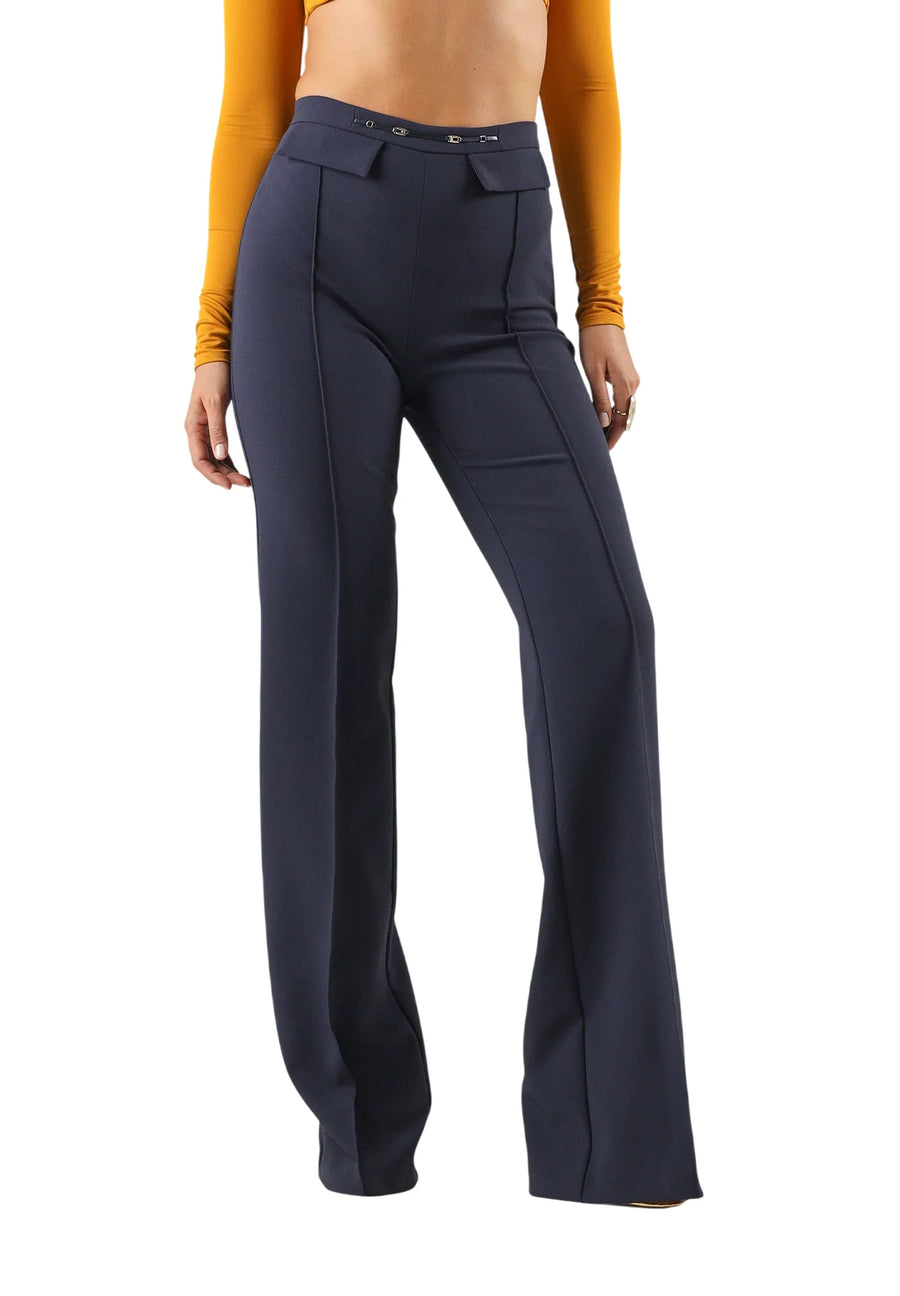 Elisabetta Franchi pantaloni a zampa in tessuto crepe blu PA19666 H88 ELISABETTA FRANCHI 