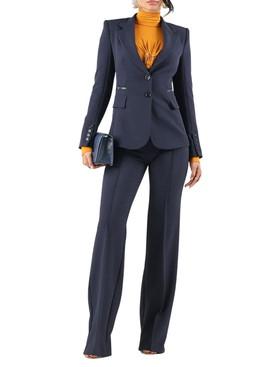 Elisabetta Franchi pantaloni a zampa in tessuto crepe blu