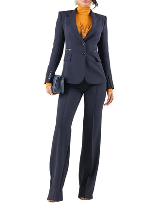 Elisabetta Franchi pantaloni a zampa in tessuto crepe blu PA19666 H88 ELISABETTA FRANCHI