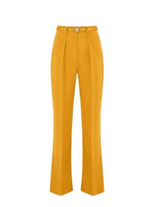 Elisabetta Franchi pantaloni palazzo con pinces e cintura giallo ambra PA20766 940 ELISABETTA FRANCHI 