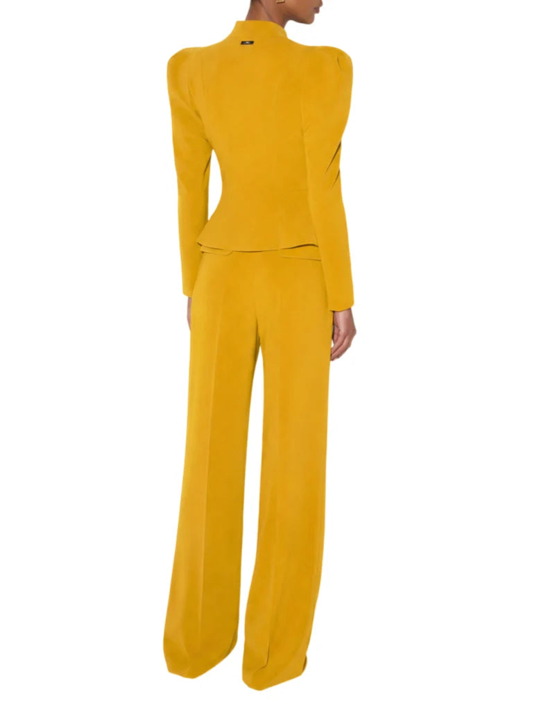 Elisabetta Franchi pantaloni palazzo con pinces e cintura giallo ambra