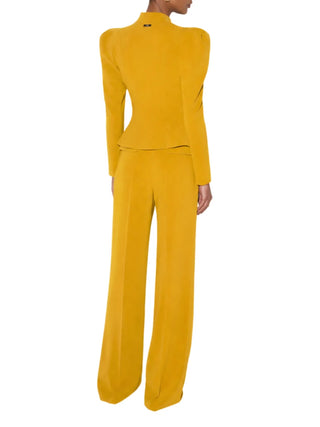 Elisabetta Franchi pantaloni palazzo con pinces e cintura giallo ambra PA20766 940 ELISABETTA FRANCHI
