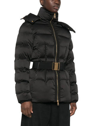 Elisabetta Franchi piumino donna con cappuccio e cintura nero PI92D66 110 ELISABETTA FRANCHI 