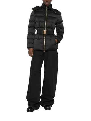 Elisabetta Franchi piumino donna con cappuccio e cintura nero PI92D66 110 ELISABETTA FRANCHI 