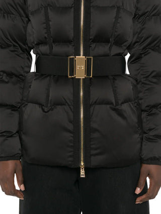 Elisabetta Franchi piumino donna con cappuccio e cintura nero PI92D66 110 ELISABETTA FRANCHI