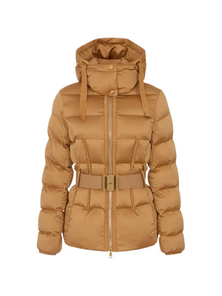 Elisabetta Franchi piumino donna con cappuccio e cintura marrone PI92D66 AI6 ELISABETTA FRANCHI 