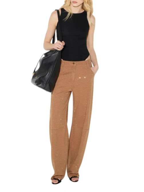 Elisabetta Franchi jeans ballon donna con strass marrone