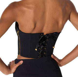 Elisabetta Franchi top crop bustier con ricamo piume nero TO07067 110 ELISABETTA FRANCHI 