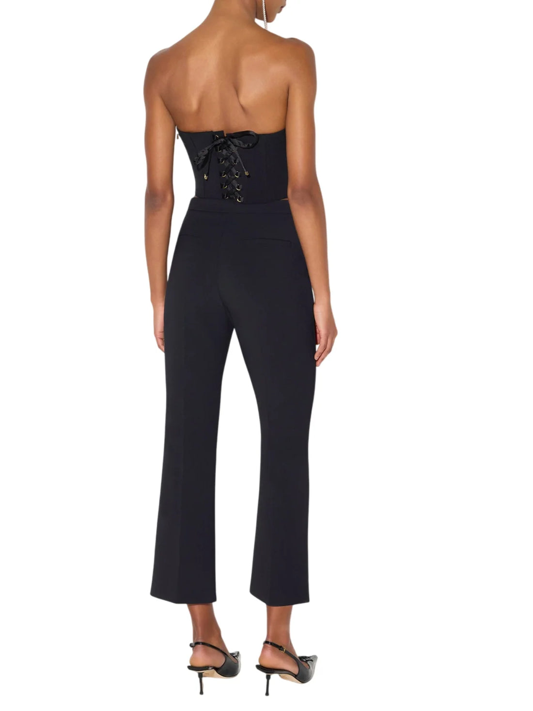 Elisabetta Franchi top crop bustier con ricamo piume nero
