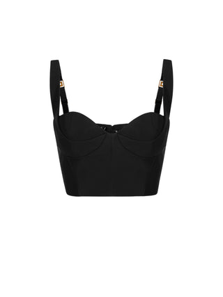 Elisabetta Franchi top crop donna in tessuto tecnico nero TO07867 110 ELISABETTA FRANCHI