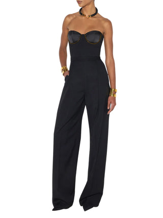 Elisabetta Franchi tuta jumpsuit lunga in tessuto fresca lana nero TU07567 110 ELISABETTA FRANCHI 