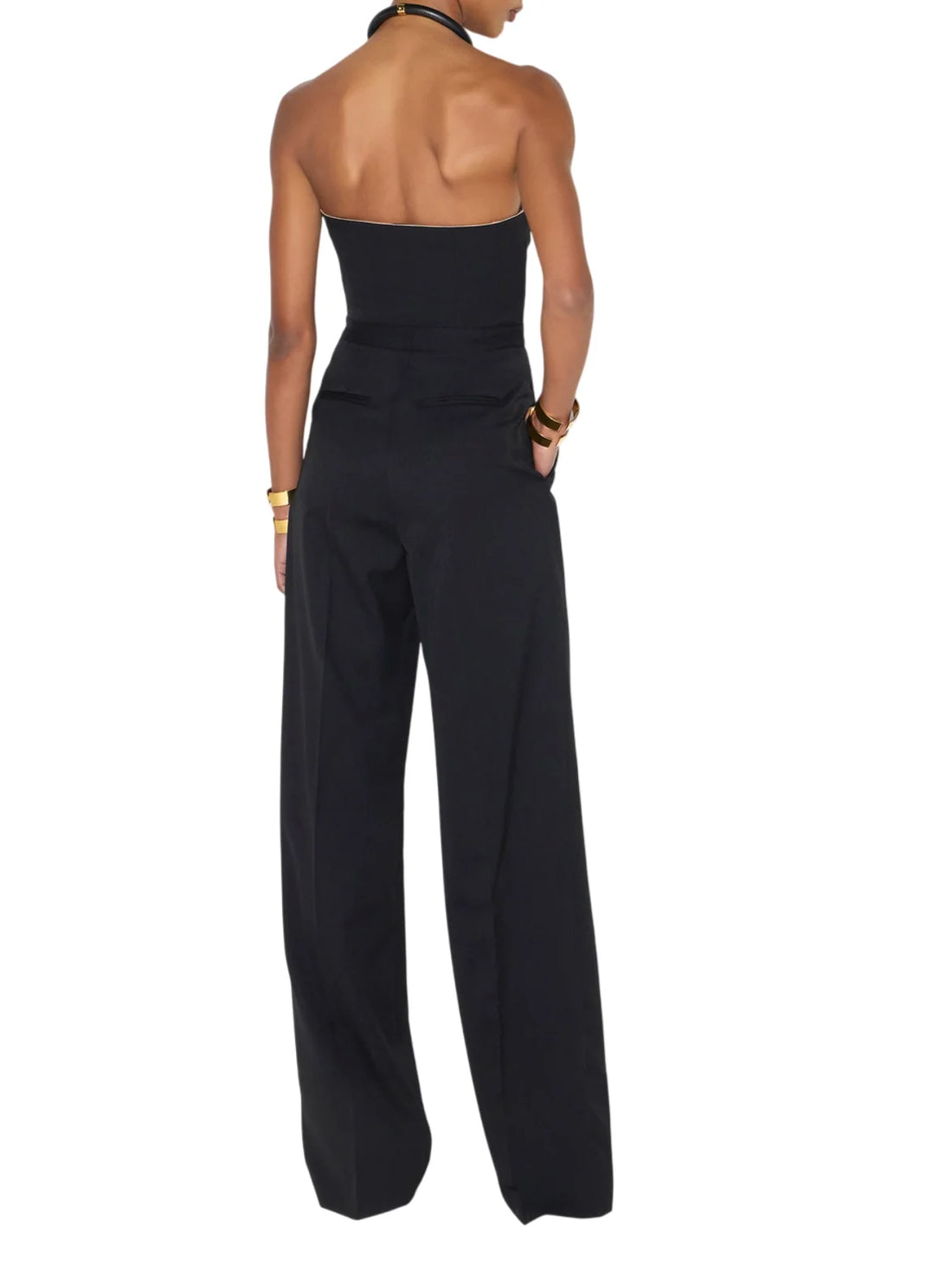 Elisabetta Franchi tuta jumpsuit lunga in tessuto fresca lana nero