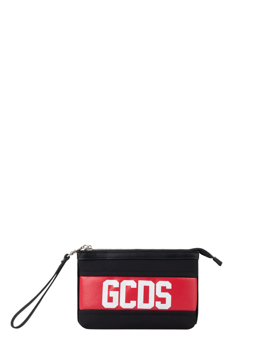 GCDS pochette bambina in nylon banda logo nero rosso