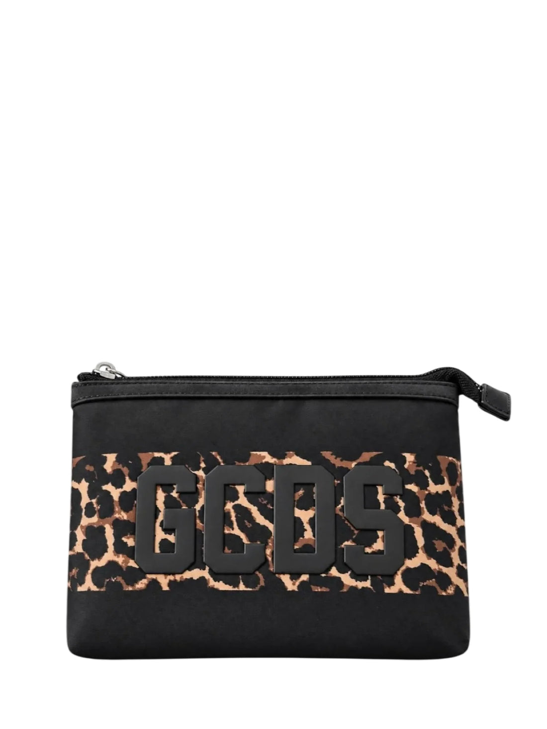 GCDS pochette bambina in nylon con banda logo animalier nero