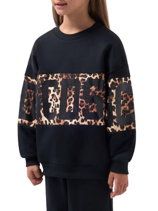 GCDS felpa bambina con banda logo animalier nero Z0GJQE584F005 999M GCDS 