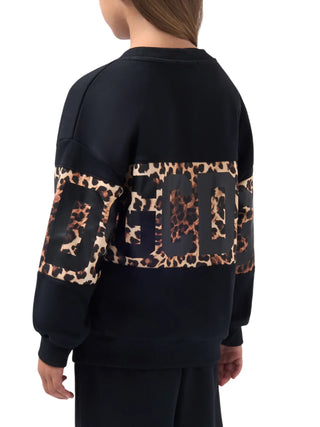 GCDS felpa bambina con banda logo animalier nero Z0GJQE584F005 999M GCDS