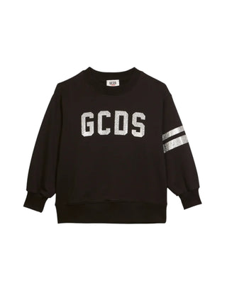 GCDS felpa bambina con logo glitter nero argento Z0GJQE591F004 999I GCDS