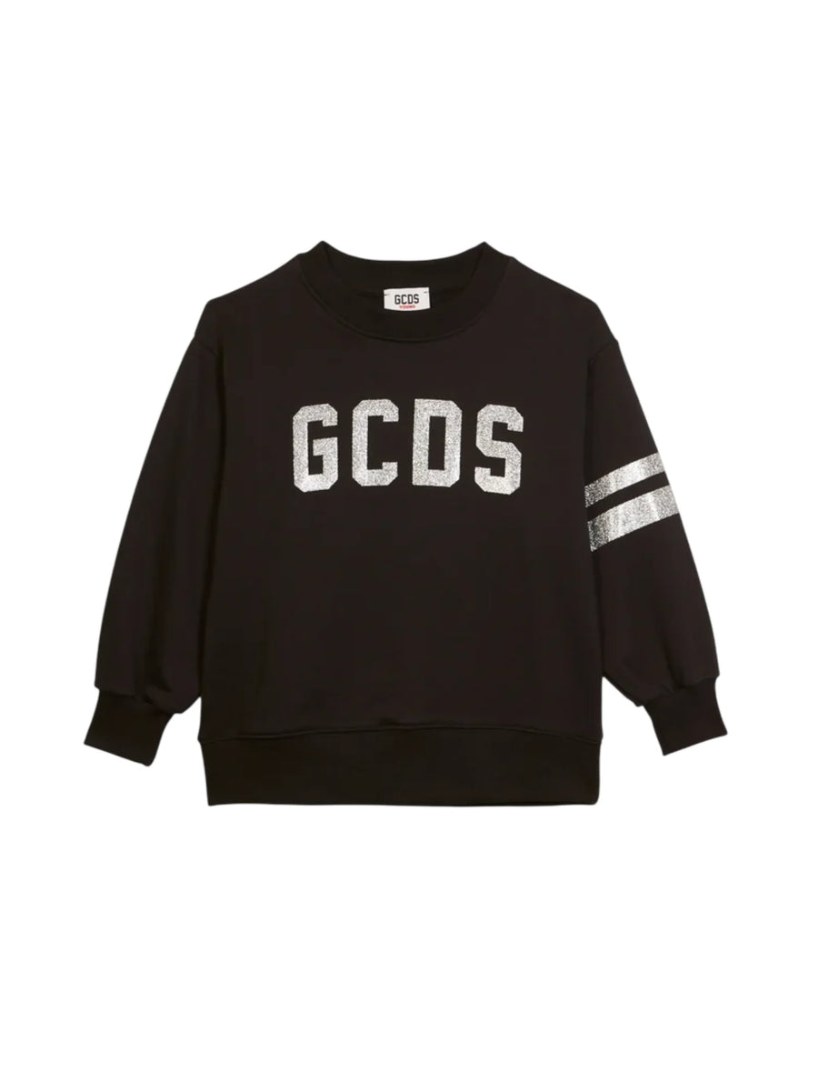 GCDS felpa bambina con logo glitter nero argento Z0GJQE591F004 999I GCDS