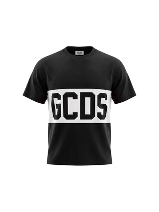 GCDS T-shirt bambino con banda logo nero bianco Z0UJQC585J105 999A GCDS