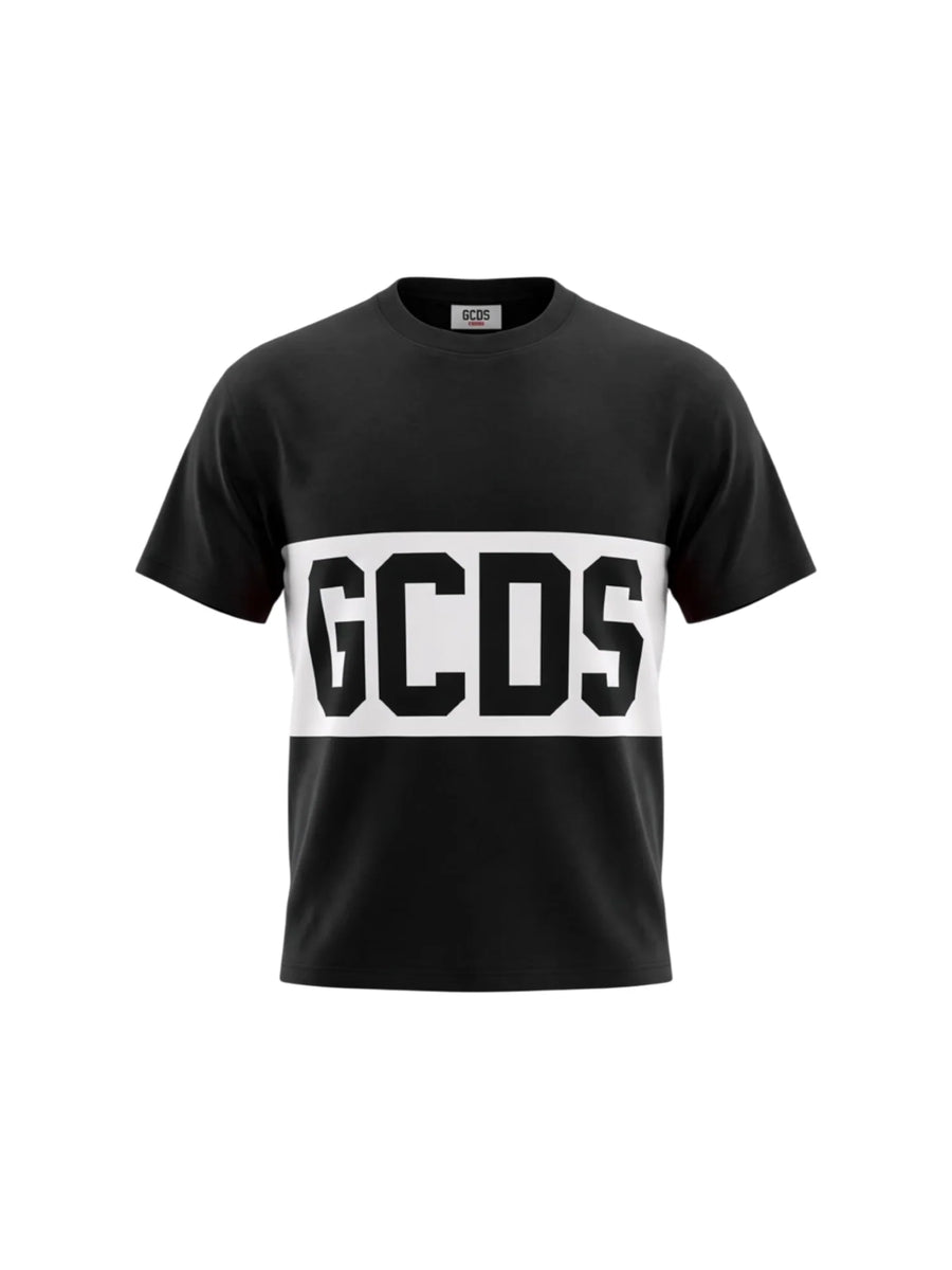 GCDS T-shirt bambino con banda logo nero bianco Z0UJQC585J105 999A GCDS
