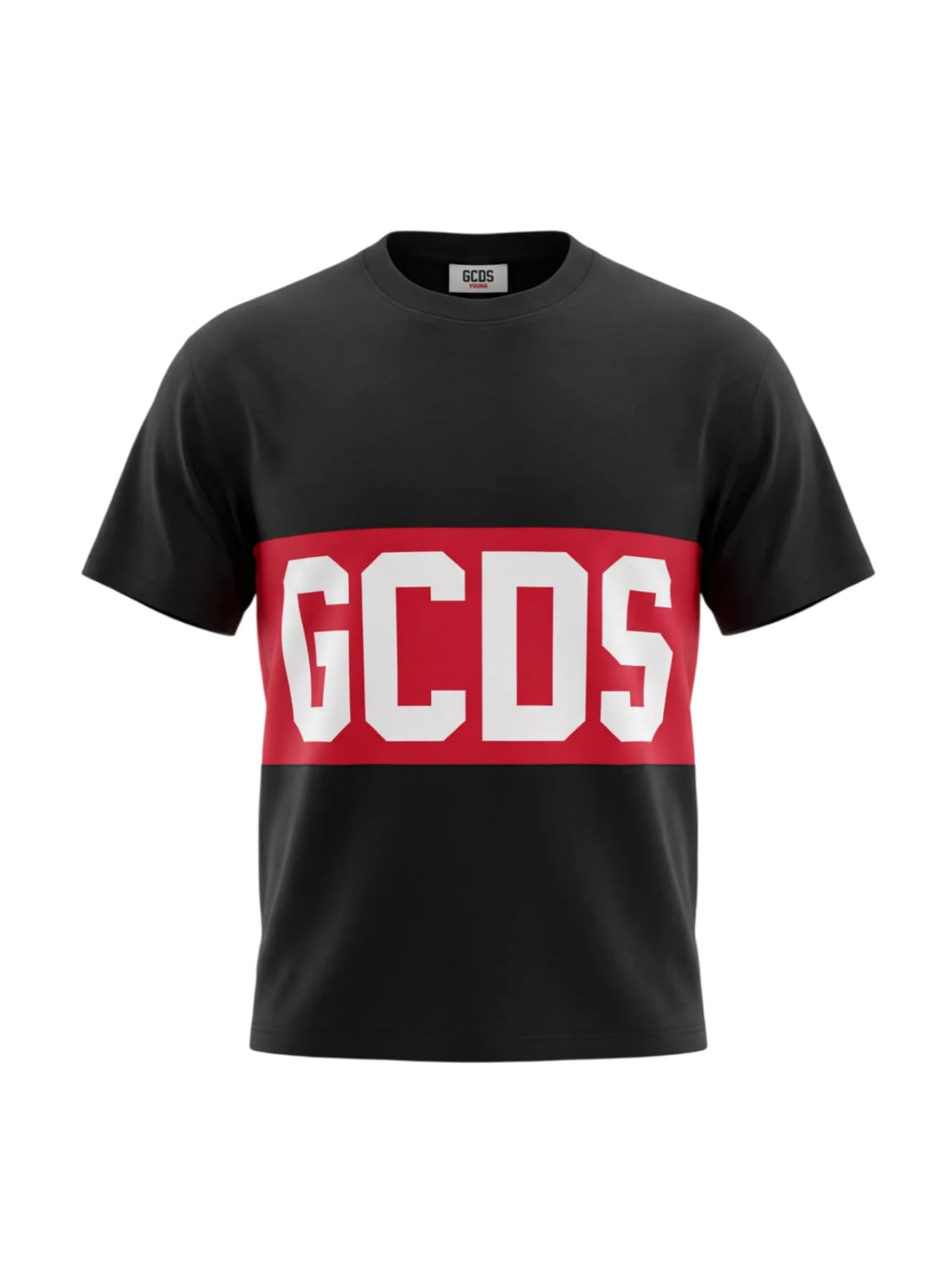 GCDS T-shirt bambino con banda logo nero rosso