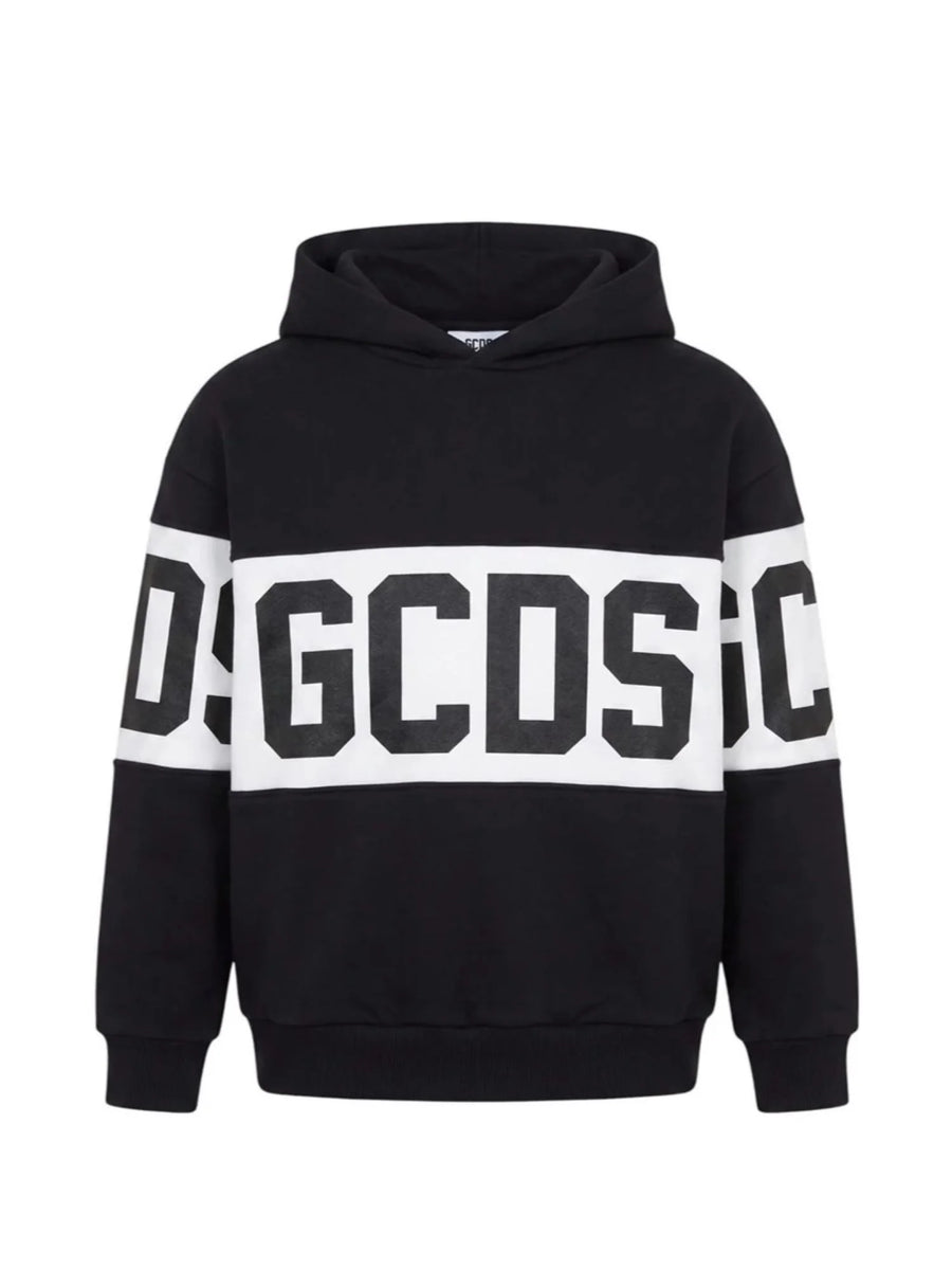 GCDS felpa con cappuccio unisex bambino banda logo nero bianco Z0UJQE583F004 999A GCDS 