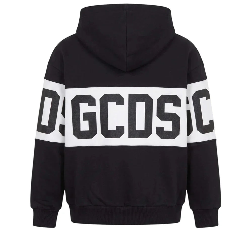 GCDS felpa con cappuccio unisex bambino banda logo nero bianco