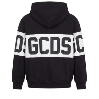 GCDS felpa con cappuccio unisex bambino banda logo nero bianco Z0UJQE583F004 999A GCDS