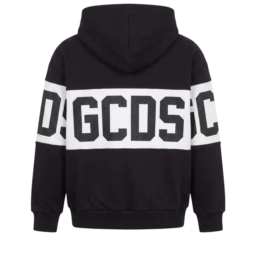 GCDS felpa con cappuccio unisex bambino banda logo nero bianco Z0UJQE583F004 999A GCDS