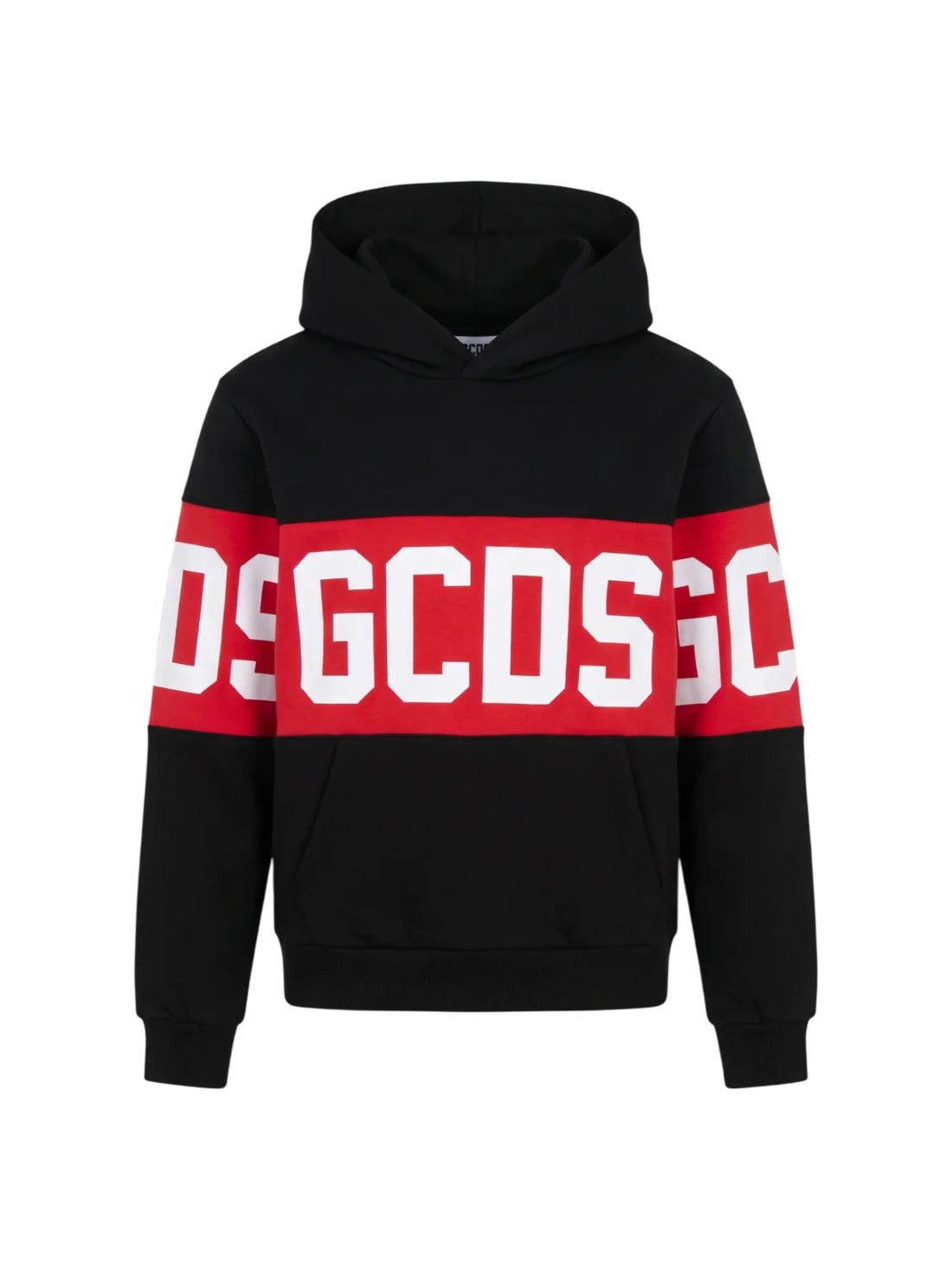 GCDS felpa con cappuccio unisex bambino banda logo nero rosso