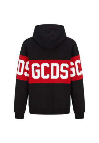 GCDS felpa con cappuccio unisex bambino banda logo nero rosso Z0UJQE583F004 999R GCDS