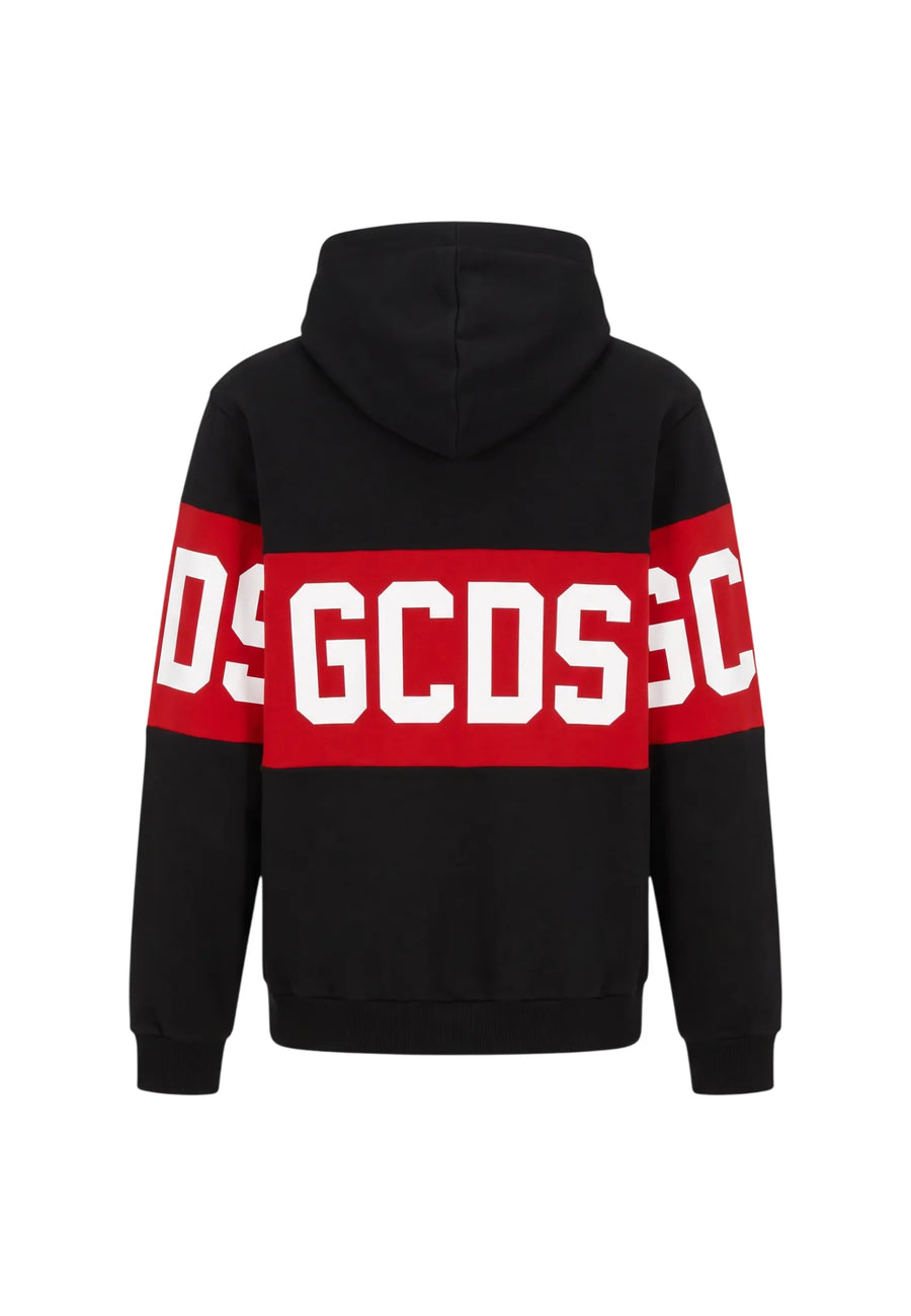 GCDS felpa con cappuccio unisex bambino banda logo nero rosso Z0UJQE583F004 999R GCDS