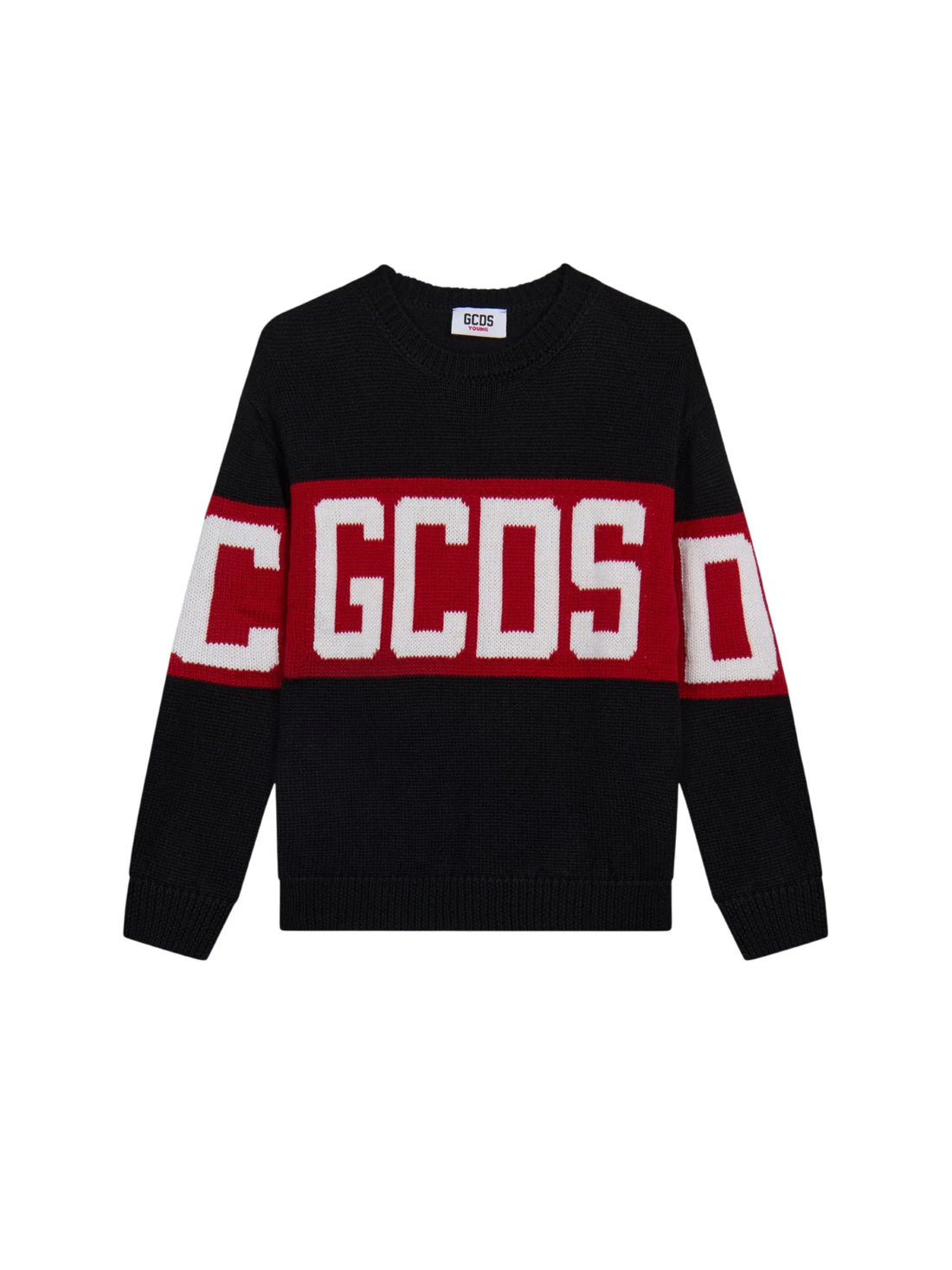 GCDS maglia bambino misto lana banda logo nero