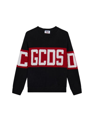 GCDS maglia bambino misto lana banda logo nero Z0UJQF621K347 999R GCDS 