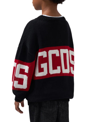 GCDS maglia bambino misto lana banda logo nero Z0UJQF621K347 999R GCDS