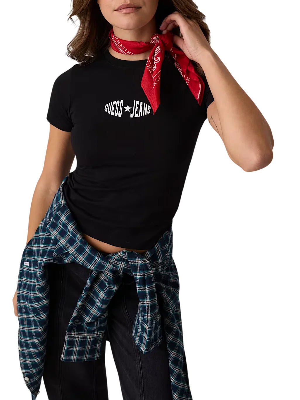 Guess T-shirt donna manica corta stampa logo nero