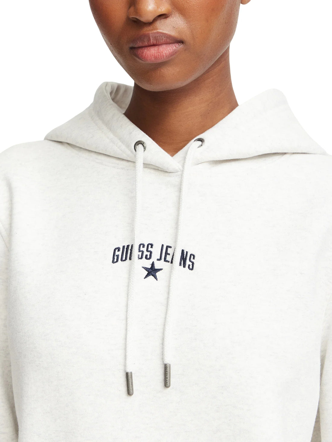 Guess felpa donna con cappuccio ricamo logo grigio melange