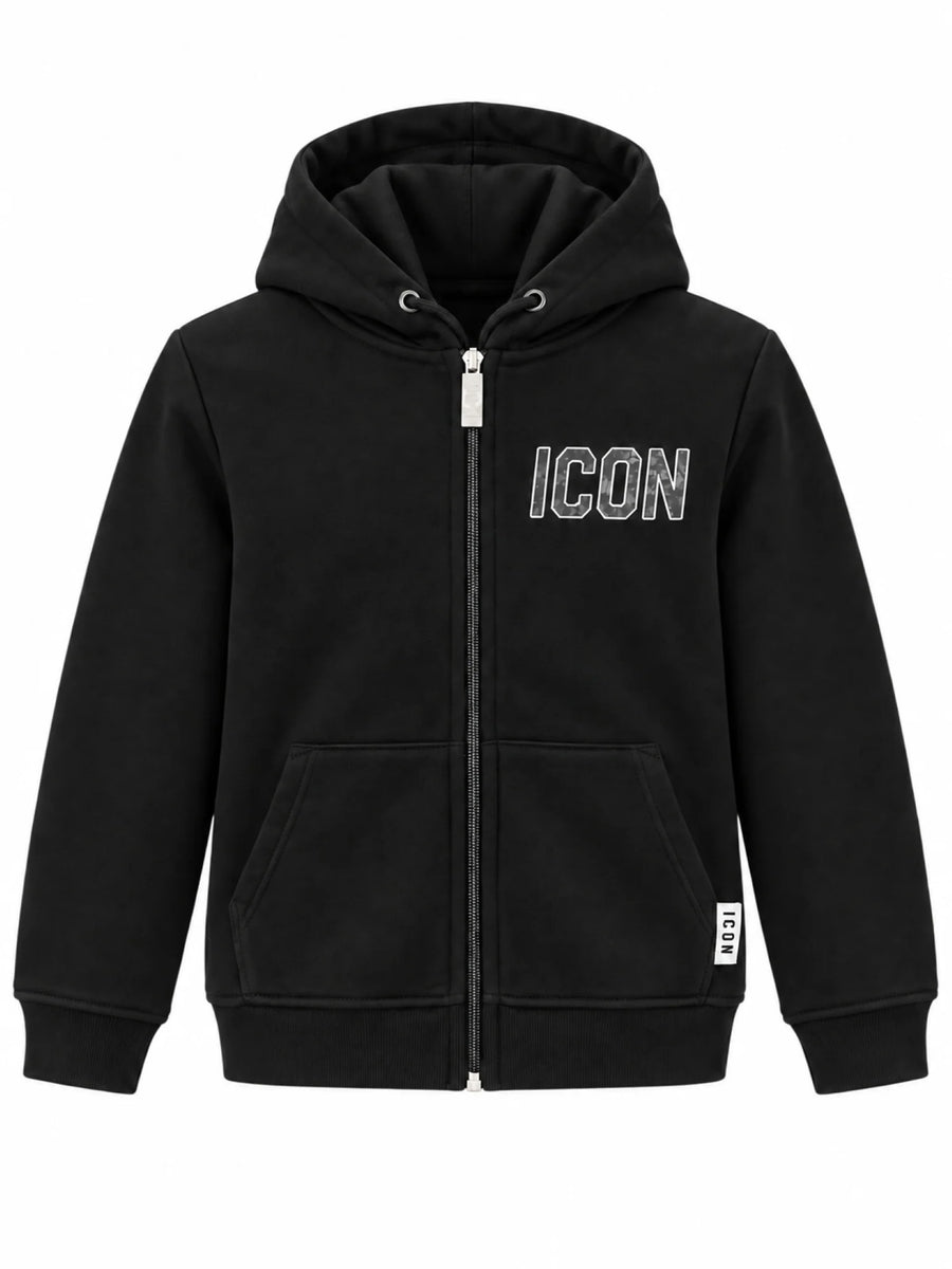 Icon felpa con zip e cappuccio bambino stampa logo nero IBSW001357 9000 ICON 