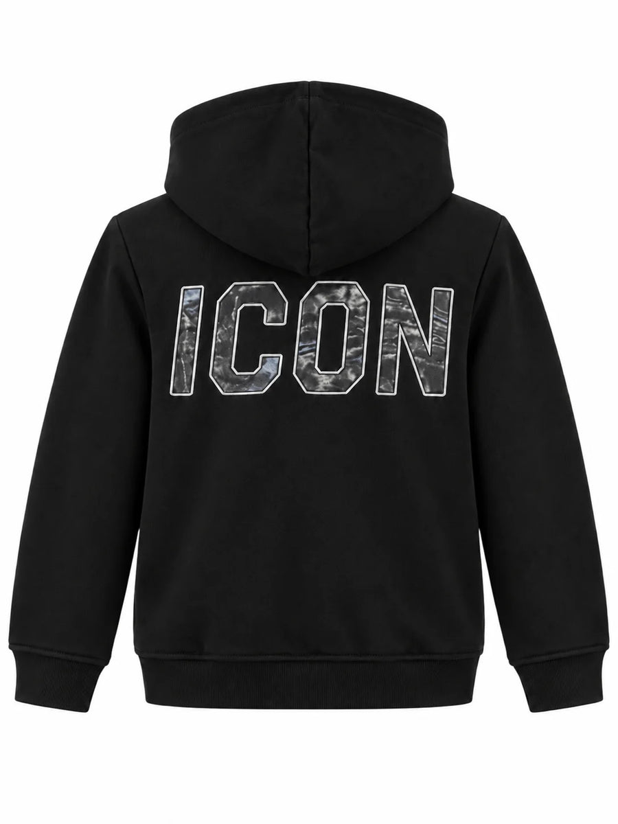 Icon felpa con zip e cappuccio bambino stampa logo nero IBSW001357 9000 ICON