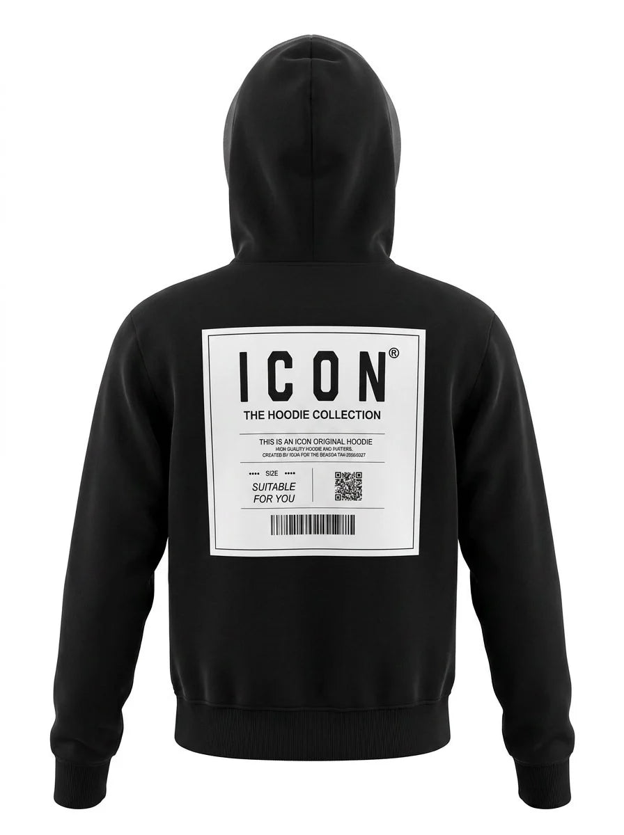 Icon felpa con cappuccio bambino stampa logo nero