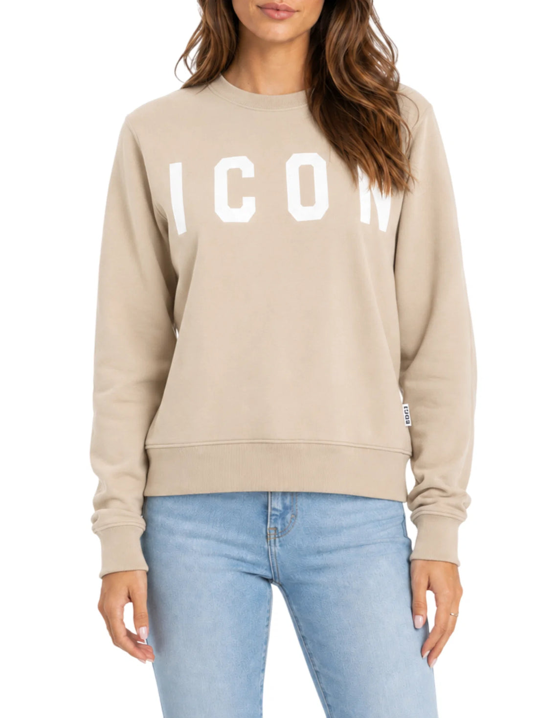 Icon felpa donna con stampa logo beige